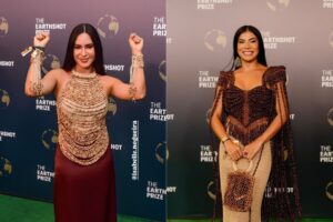 Isabelle Nogueira e Marciele Albuquerque no tapete verde do Earthshot Prize no Rio de Janeiro