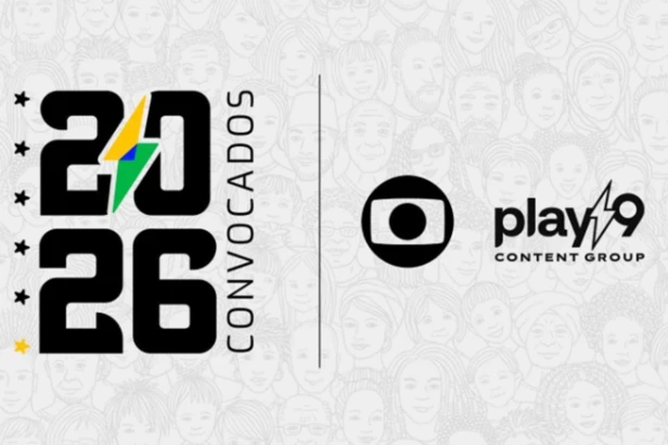 Logos da Globo e da Play9 ao lado da marca “2026 Convocados”, referente ao projeto digital da Copa.