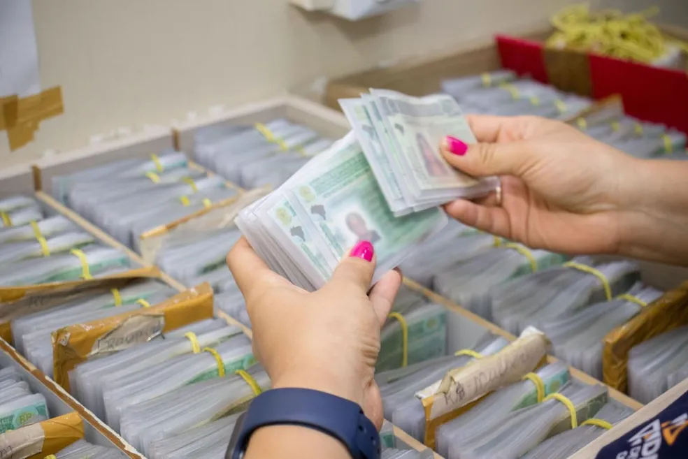 Servidora manuseia pilhas de carteiras de identidade e habilitação em unidade do Detran-AM, representando o programa CNH Social, que amplia o acesso à CNH gratuita no Amazonas.