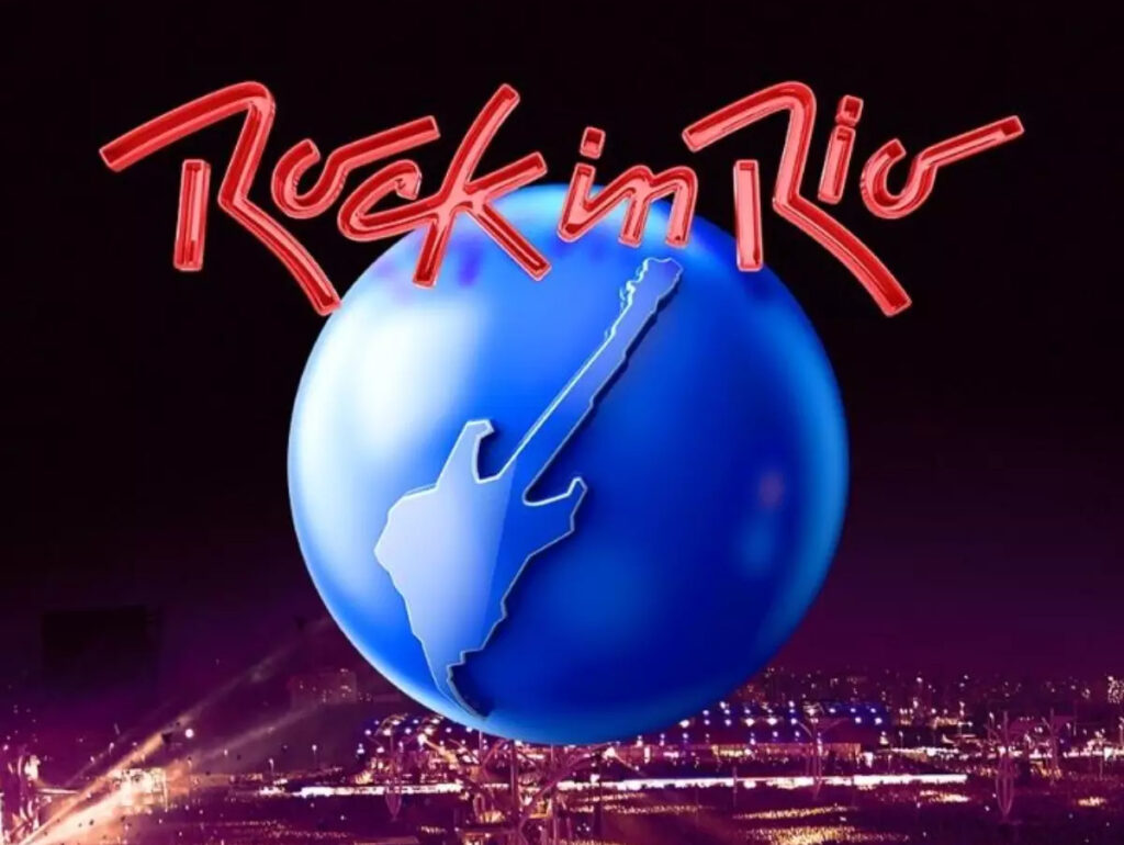 Logo do Rock in Rio 2026 com globo azul e guitarra, usado para ilustrar início da venda de ingressos.