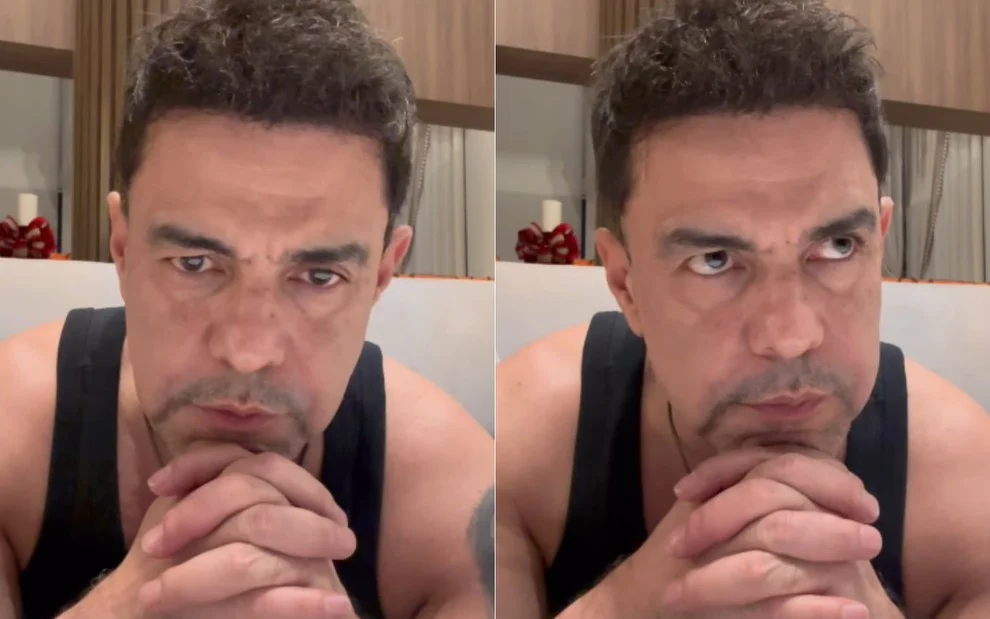 Homem grava vídeo em ambiente interno, com expressão séria, durante pronunciamento nas redes sociais