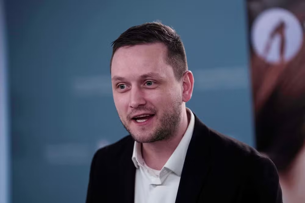 Primeiro-ministro da Groenlândia, Jens-Frederik Nielsen, durante declaração sobre parceria com os Estados Unidos e soberania do território.