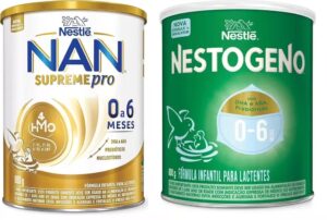 Latas de fórmulas infantis Nan Supreme Pro e Nestogeno da Nestlé