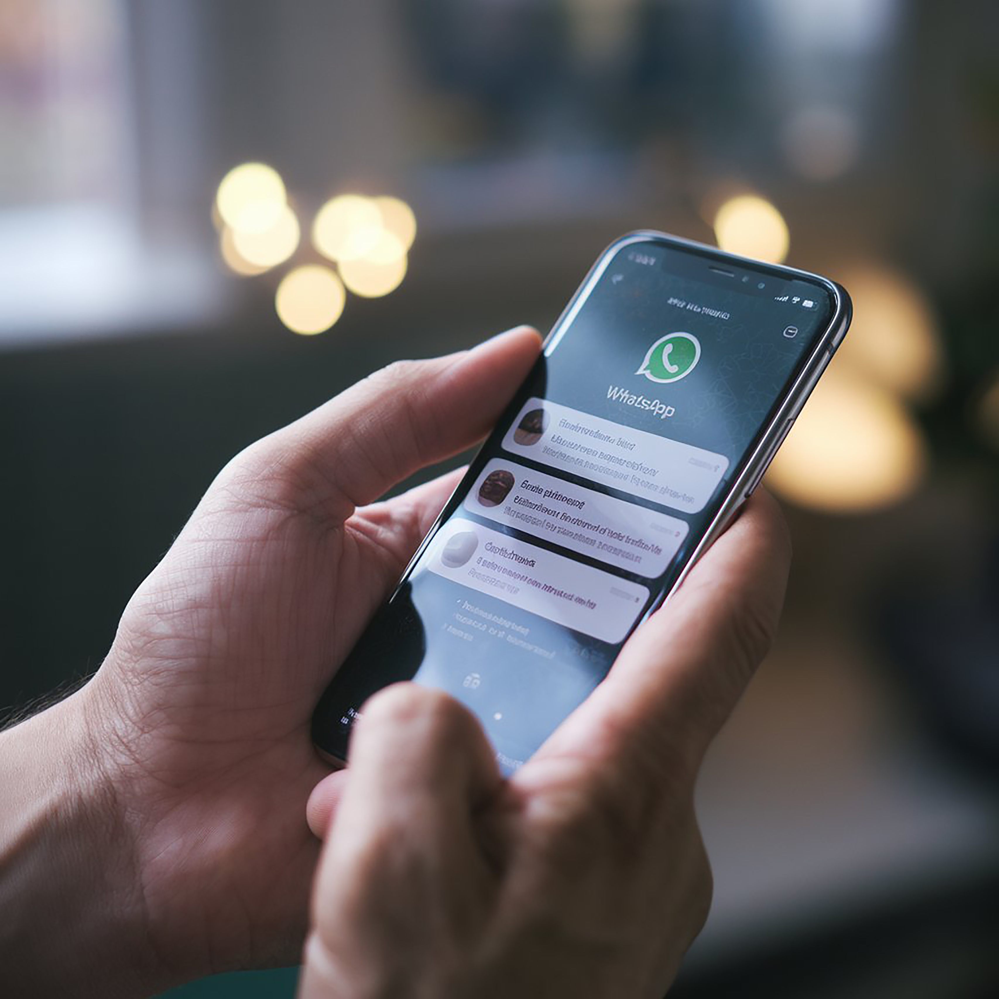 Celular exibindo o aplicativo WhatsApp na tela durante teste de novo recurso de inteligência artificial com respostas mais inteligentes