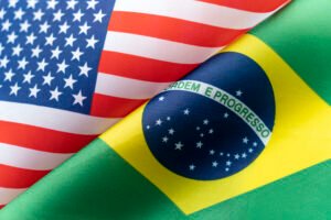 Ilustração sobre as tarifas dos EUA que afetam as exportações brasileiras.