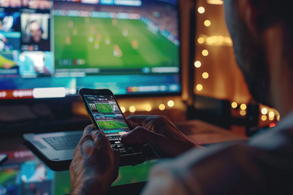 Pessoa utilizando aplicativo de apostas esportivas; alertas de risco para apostas online passam a ser obrigatórios no Brasil.