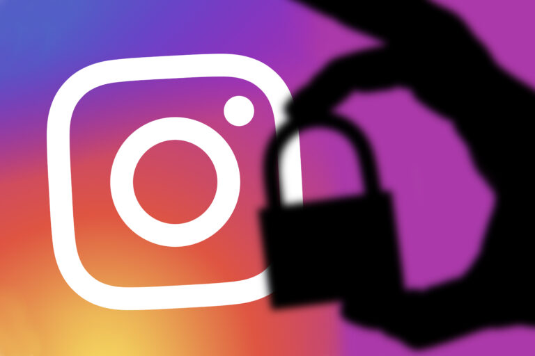 Logo do Instagram com cadeado; Meta AI pode criar imagens com seu rosto usando fotos públicas do perfil.