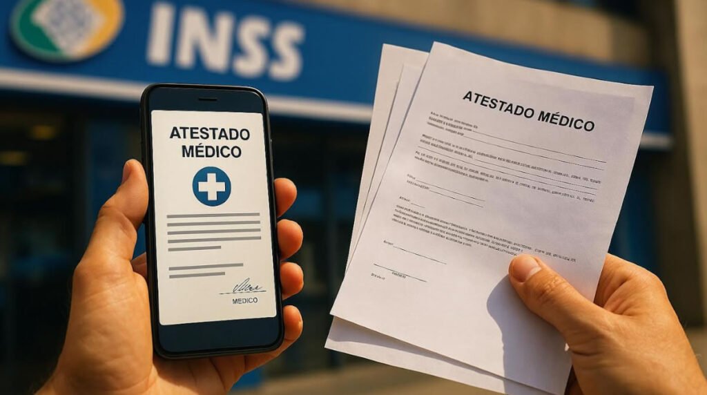 Segurado apresenta atestado médico para solicitar auxílio-doença sem carência no INSS.