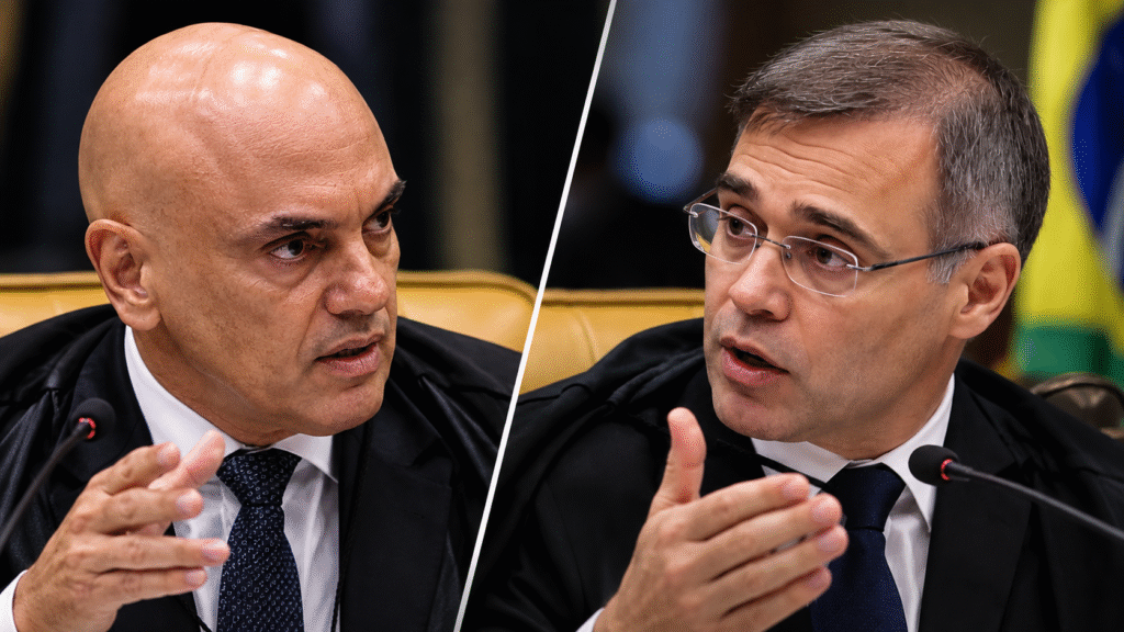 Alexandre de Moraes e André Mendonça durante sessão do STF