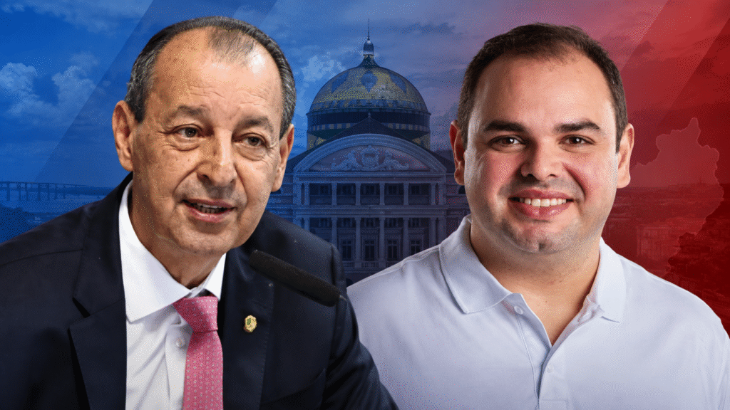 Omar Aziz e Roberto Cidade em montagem sobre pesquisa eleitoral para o Governo do Amazonas