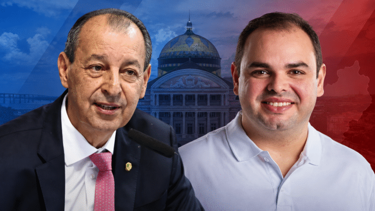 Omar Aziz e Roberto Cidade em montagem sobre pesquisa eleitoral para o Governo do Amazonas