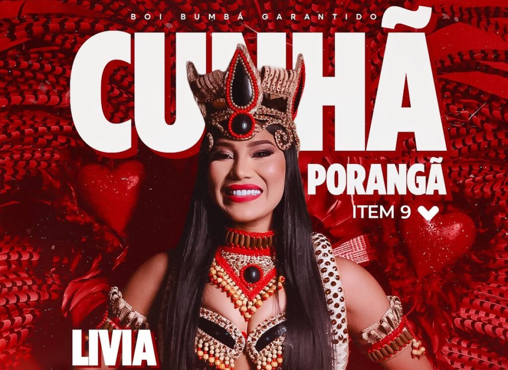 Lívia Cristina com indumentária de cunhã-poranga do Boi Garantido